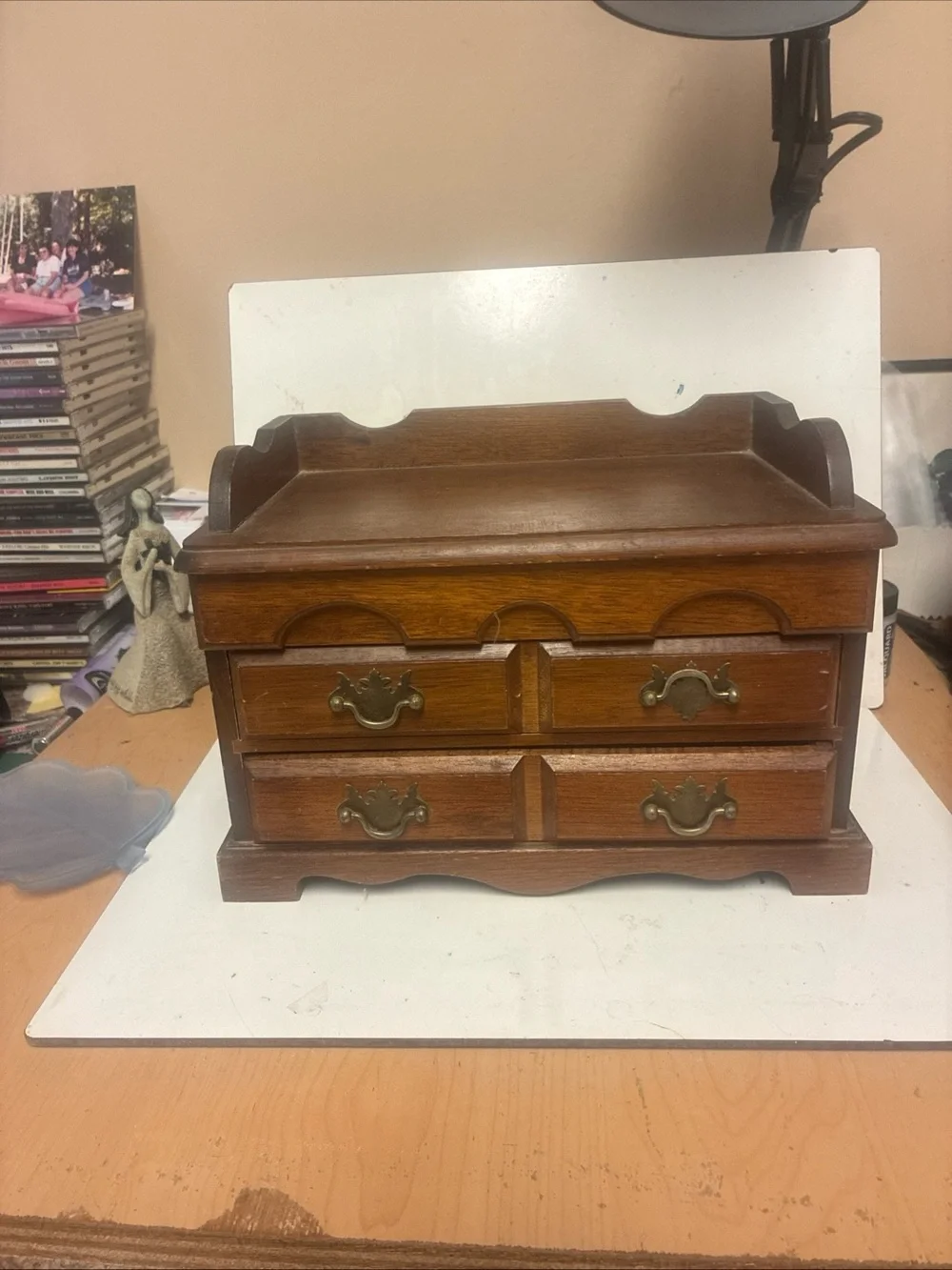 Classic Wooden Jewelry Box Chest in Warm Brown - two Drawer Storage